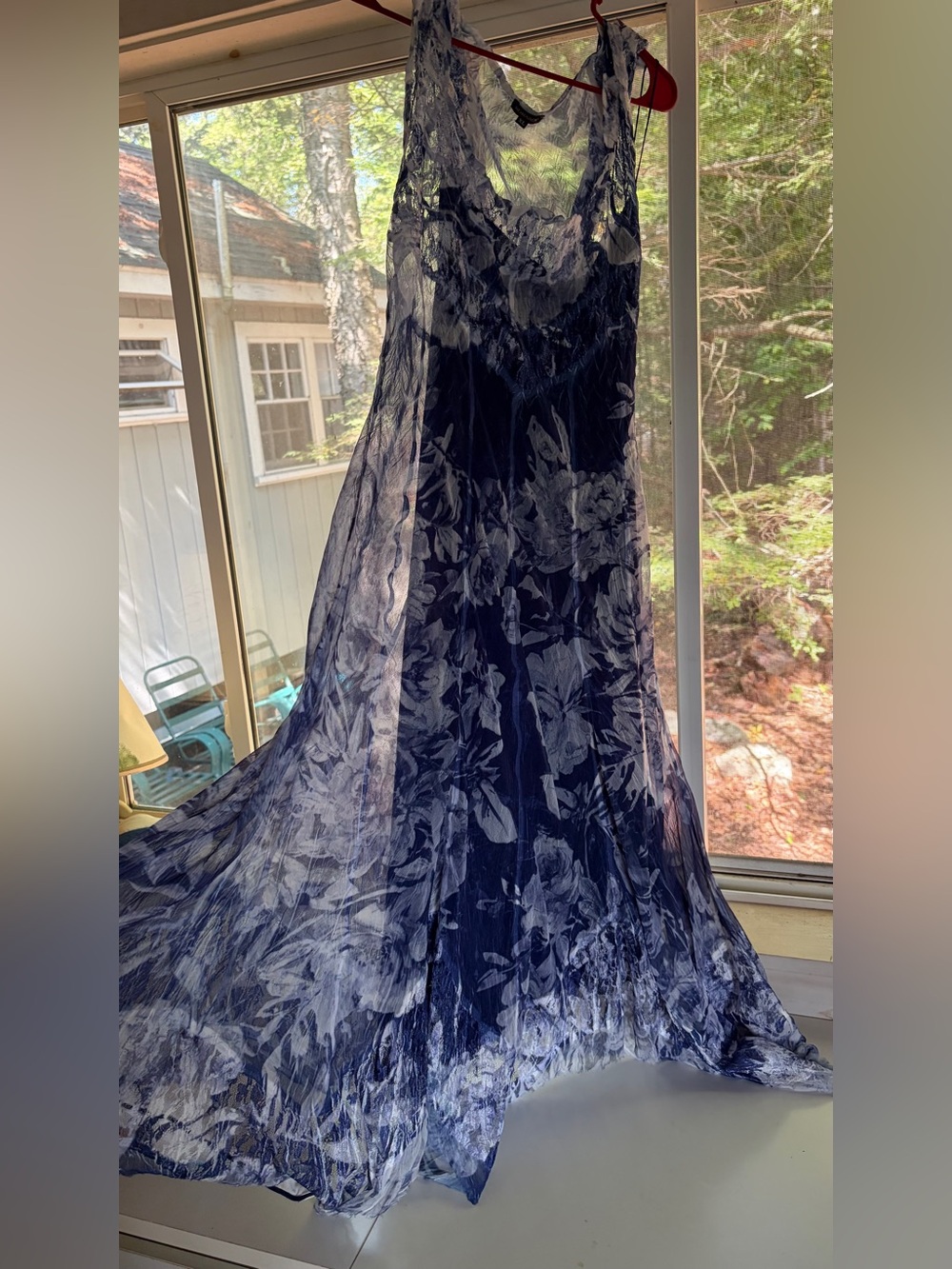 Komarov Navy and White Floral Lace Midi Dress